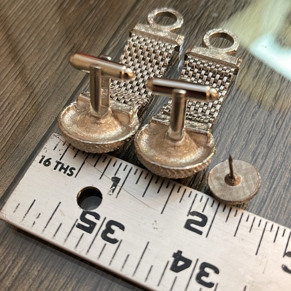 Vintage Silver-tone DANTE Bold Frame Blue Rivoli Glass Stone Mesh Wrap Cufflinks - Picture 16 of 16